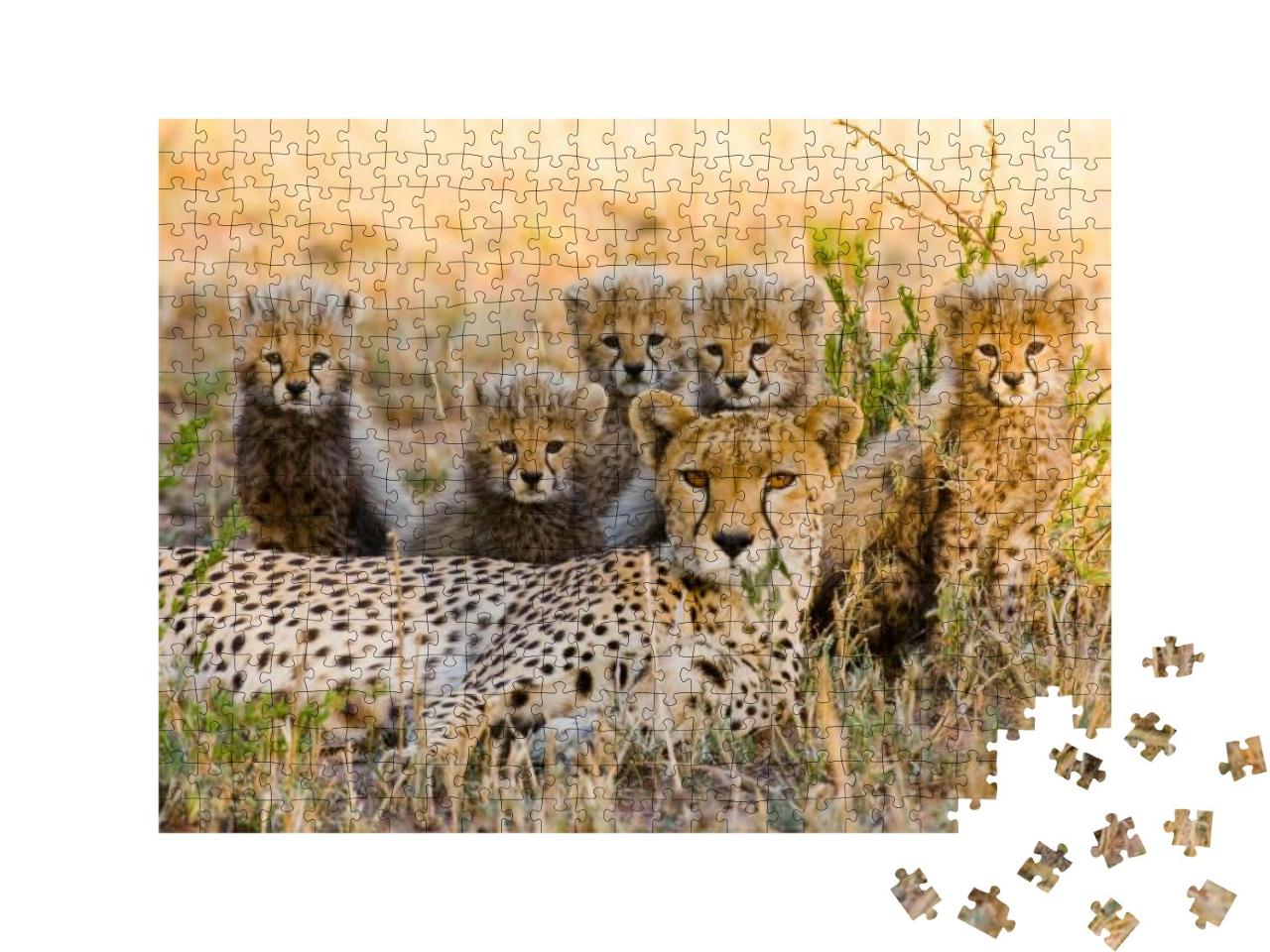 Mother Cheetah & Her Cubs in the Savannah. Kenya. Tanzani... Jigsaw Puzzle with 500 pieces