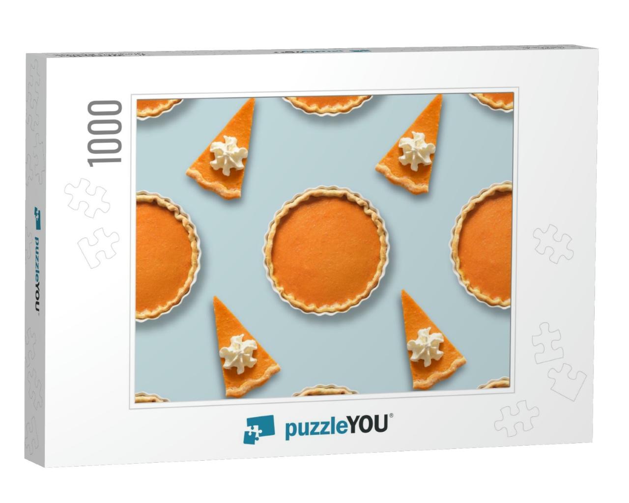 Seamless Pattern of American Pumpkin Pie with Whipped Cre... Jigsaw Puzzle with 1000 pieces