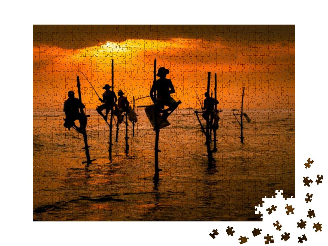 Silhouettes of the Traditional Fishermen At the Sunset in... Jigsaw Puzzle with 1000 pieces