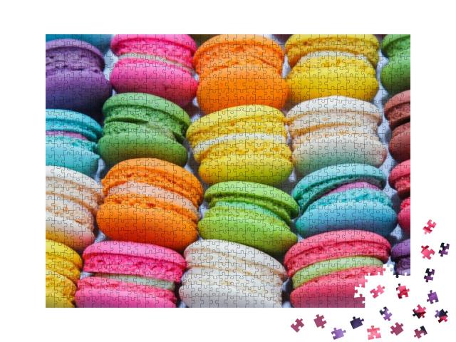 Close Up Macaron Dessert Pastel Tones Isolated on White B... Jigsaw Puzzle with 1000 pieces
