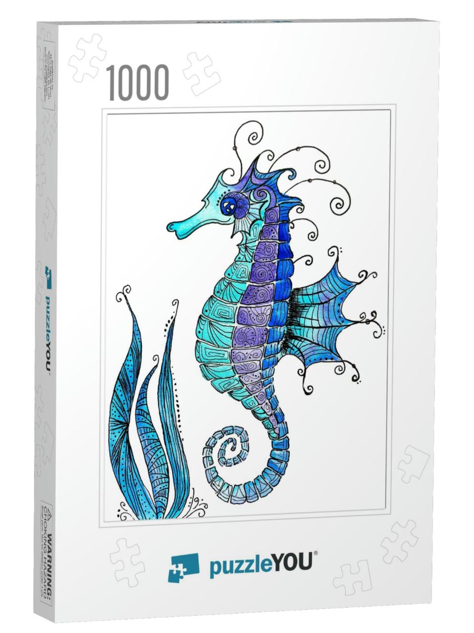 Watercolor Seahorse Hand Drawn Illustration Isolated on W... Jigsaw Puzzle with 1000 pieces