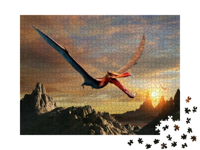 Prehistoric Anhanguera Scene 3D Illustration... Jigsaw Puzzle with 1000 pieces