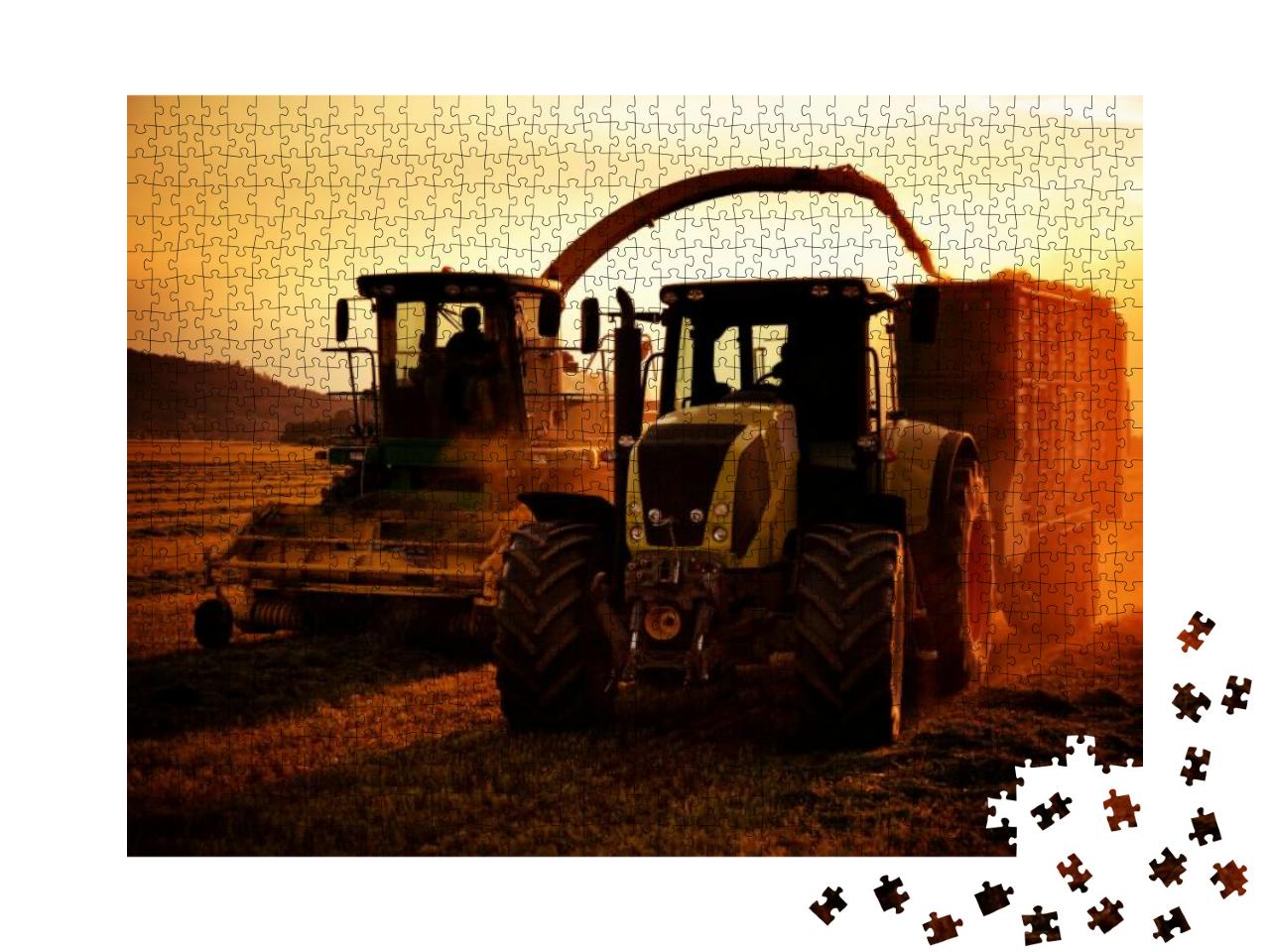 Tractors Working on Farm Field At Sunset... Jigsaw Puzzle with 1000 pieces