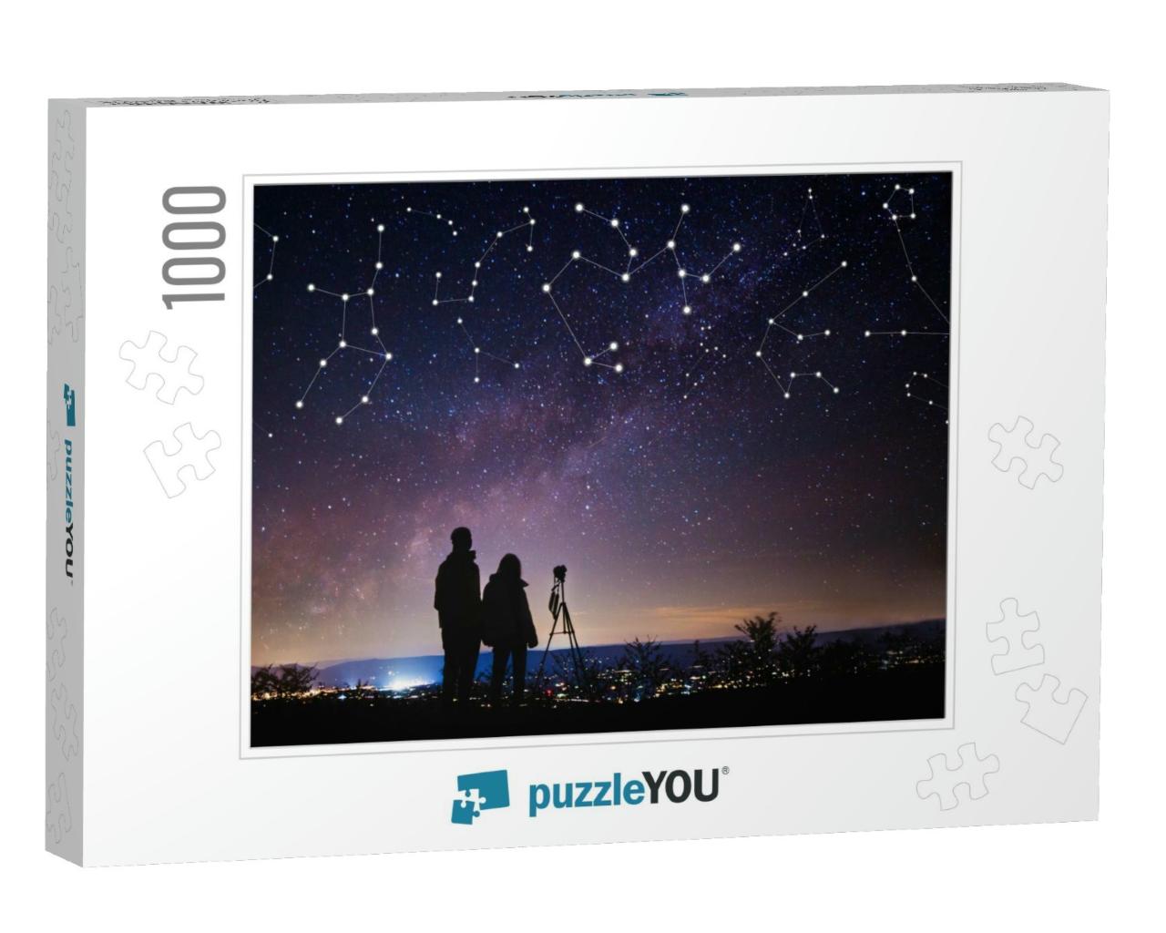Silhouettes of People Observing Stars & Constellation Dur... Jigsaw Puzzle with 1000 pieces