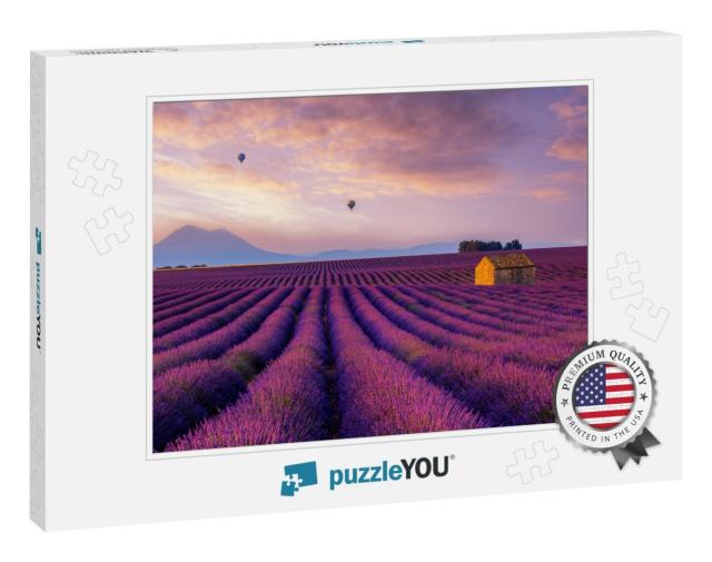 Hot Air Balloon Over Lavender Fields... Jigsaw Puzzle