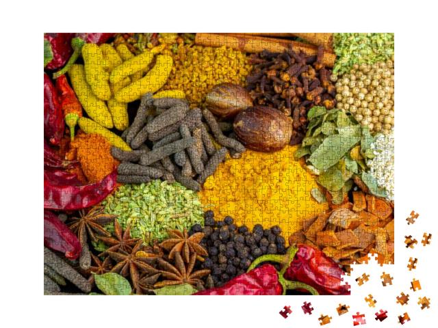 Various Spices, Peppers & Herbs Close-Up Top View. Easter... Jigsaw Puzzle with 1000 pieces