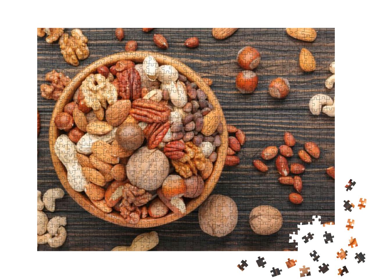 Assortment of Nuts in Bowls. Cashews, Hazelnuts, Walnuts... Jigsaw Puzzle with 1000 pieces