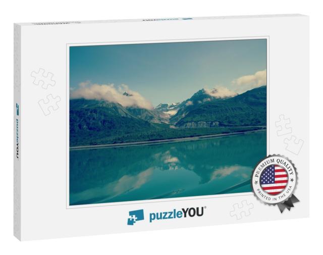 Reflection of Snowy Mountains in Teal Glacier Water... Jigsaw Puzzle