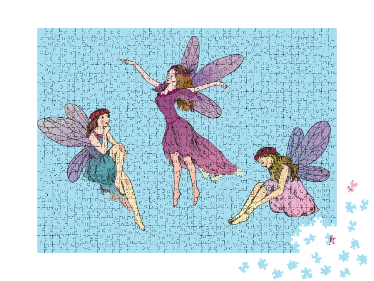 Beautiful Three Young Fairies Dancing, Flying in W... Jigsaw Puzzle with 1000 pieces