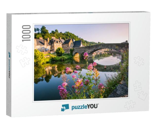 Dinan Old Medieval Bridge & Stone Houses Reflecting in Ra... Jigsaw Puzzle with 1000 pieces