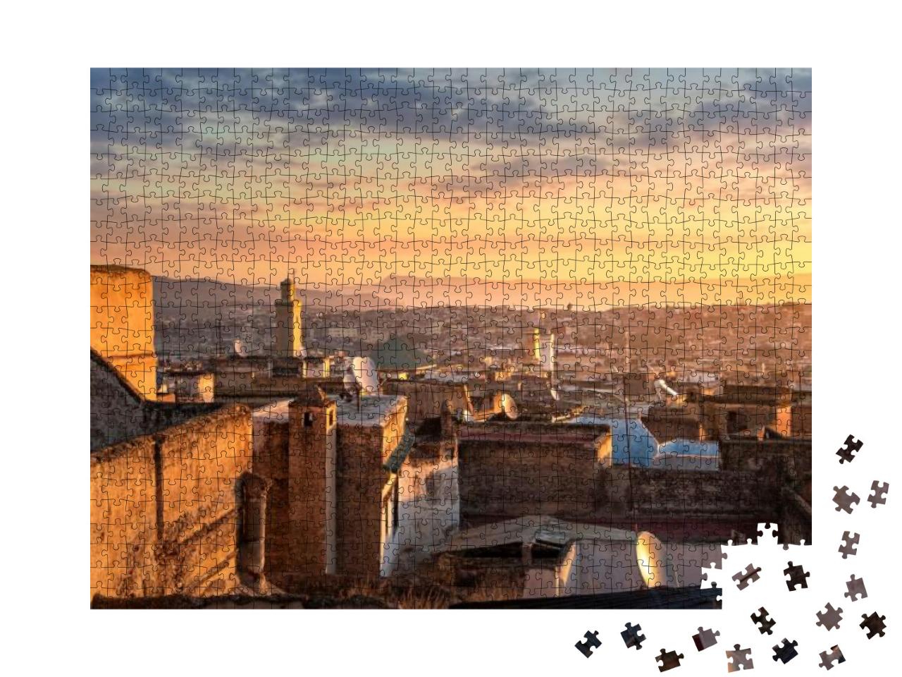 View of the Old Medina in Fez Fes El Bali, Morocco At Sun... Jigsaw Puzzle with 1000 pieces