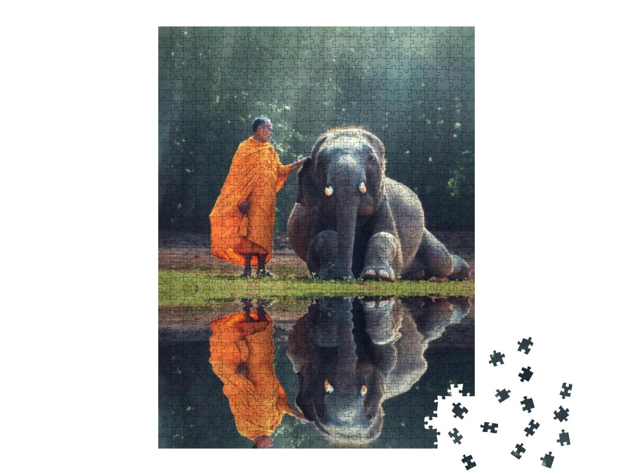 Monk & Baby Elephant... Jigsaw Puzzle with 1000 pieces