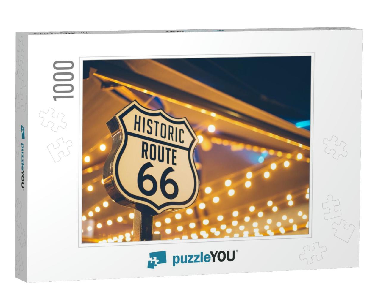 Historic Route 66 Sign in California with Decoration Ligh... Jigsaw Puzzle with 1000 pieces