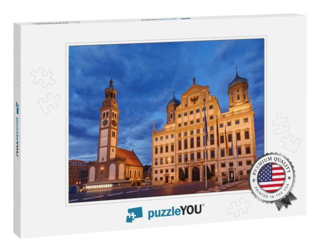 Augsburg Cityscape with Illuminated Perlach Tower Perlach... Jigsaw Puzzle