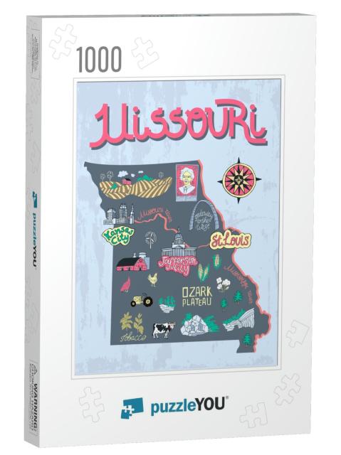 Illustrated Map of Missouri, Usa. Travel & Attractions... Jigsaw Puzzle with 1000 pieces