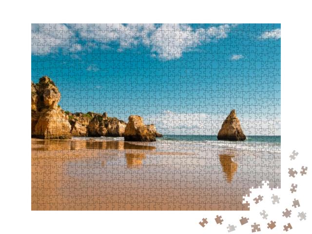 Natural Caves At Marinha Beach, Algarve Portugal. Rock Cl... Jigsaw Puzzle with 1000 pieces