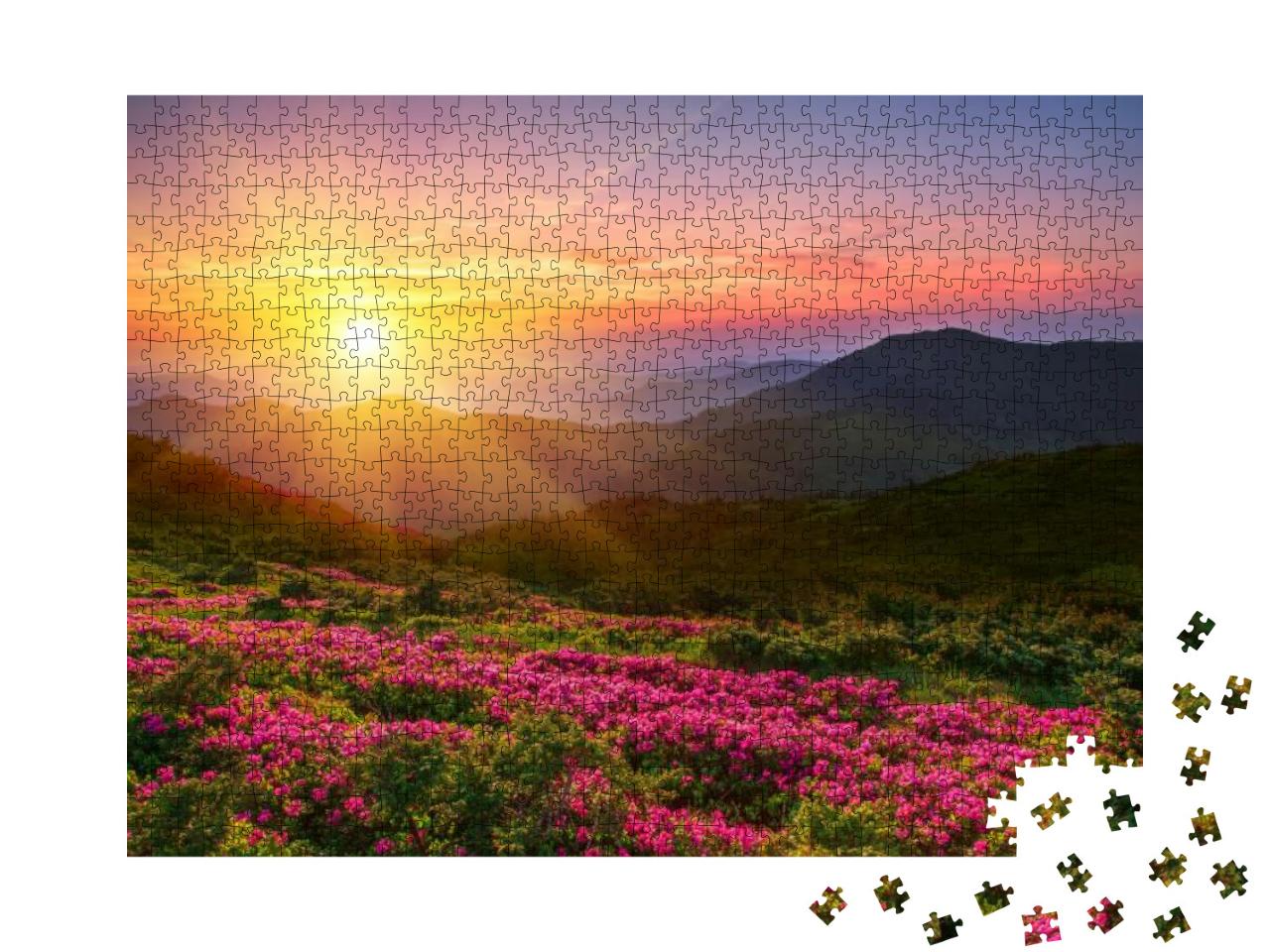 Wonderful Mountains Ukrainian Sunrise Landscape with Bloo... Jigsaw Puzzle with 1000 pieces
