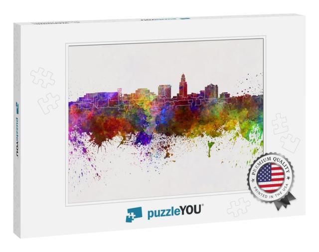 Lincoln Skyline in Watercolor Background... Jigsaw Puzzle