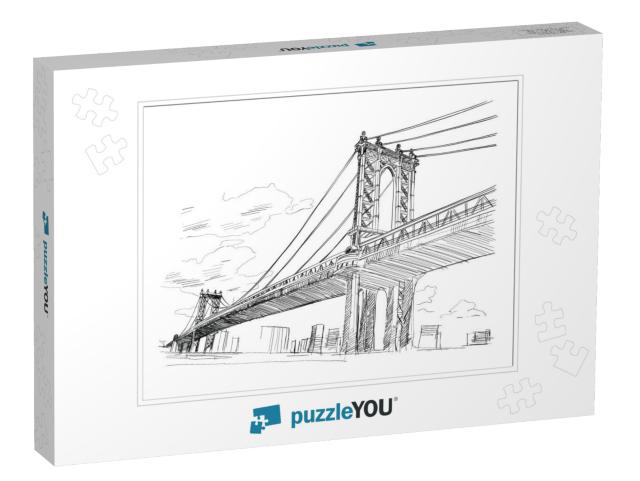 Manhattan Bridge, Hand Drawn. Vector Illustration... Jigsaw Puzzle