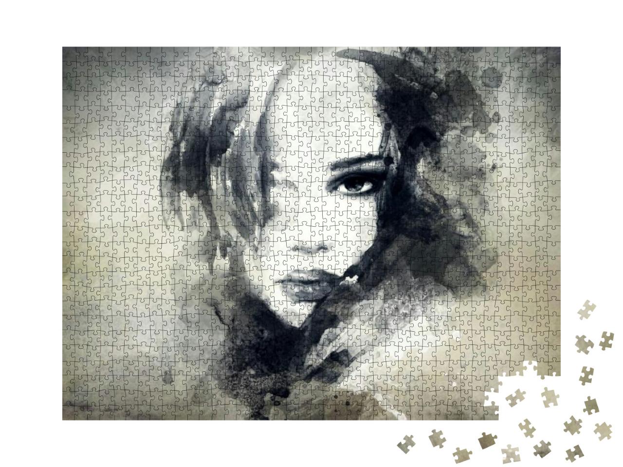 Woman Face. Hand Painted Fashion Illustration... Jigsaw Puzzle with 1000 pieces