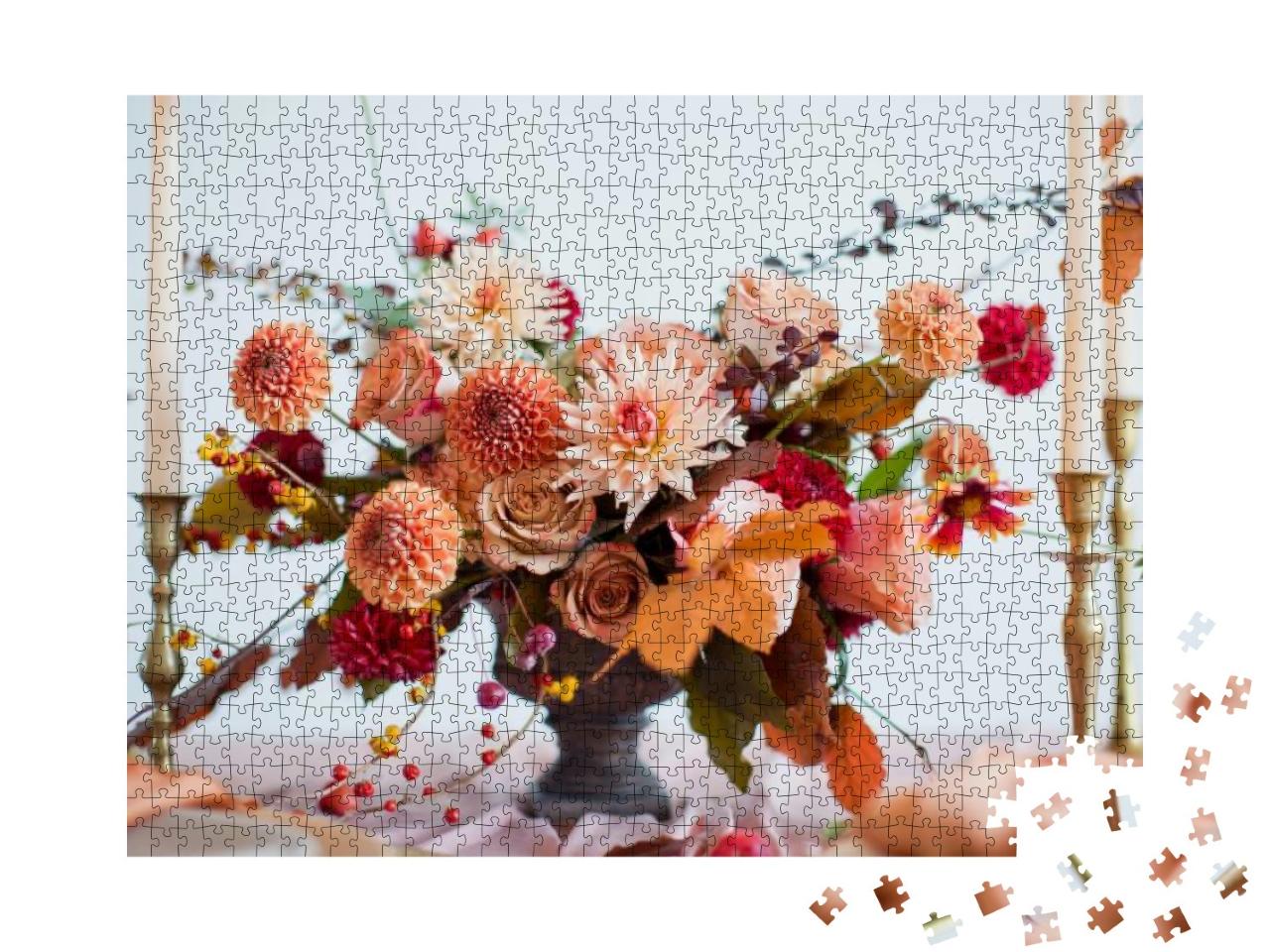 Beautiful Flower Composition with Autumn Orange & Red Flo... Jigsaw Puzzle with 1000 pieces