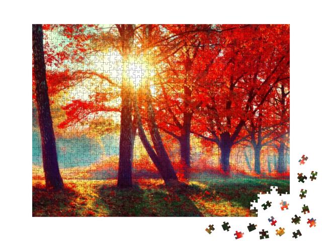 Autumn. Fall Scene. Beautiful Autumnal Park. Beauty Natur... Jigsaw Puzzle with 1000 pieces