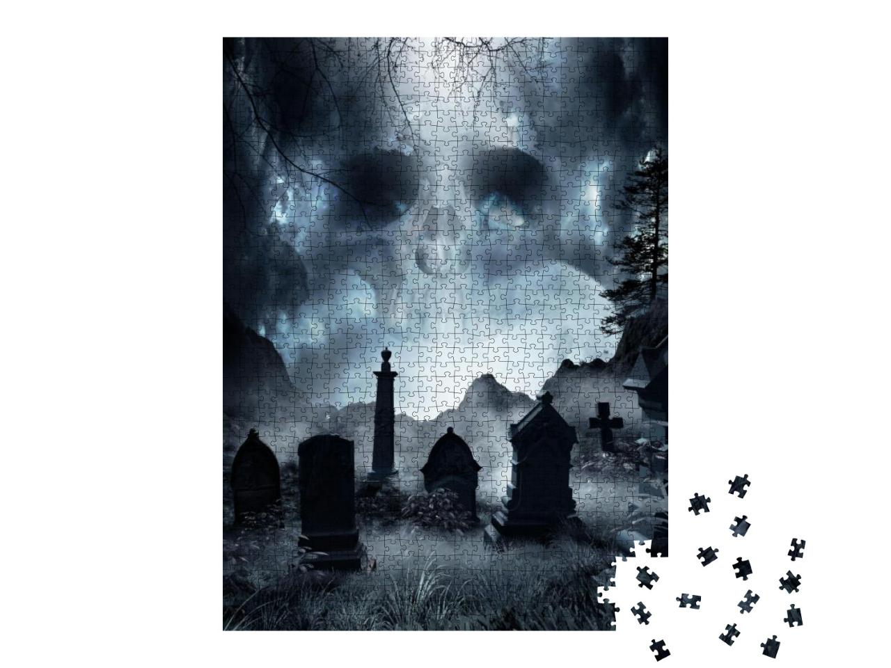 Night Scene with Fog & Tombstones. 3D Illustration... Jigsaw Puzzle with 1000 pieces