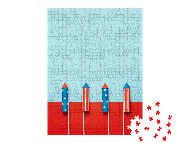 July 4, Rockets for Fireworks on a Blue Red Background... Jigsaw Puzzle with 1000 pieces