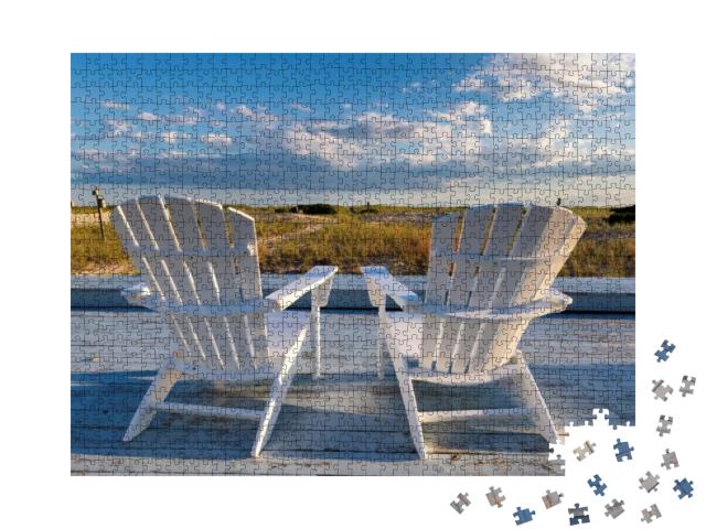 Beach Chair on Cape Cod Beach At Sunset, Cape Cod, Massac... Jigsaw Puzzle with 1000 pieces
