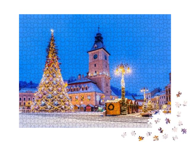 Brasov, Romania. Old Town Christmas Market At Twilight... Jigsaw Puzzle with 1000 pieces