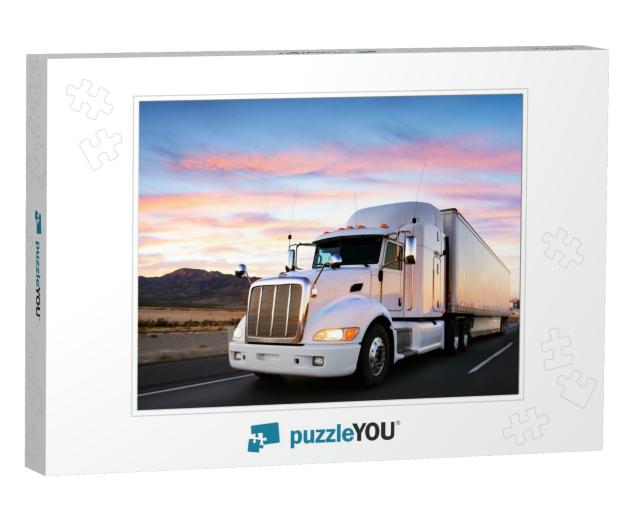 Truck & Highway At Sunset - Transportation Background... Jigsaw Puzzle