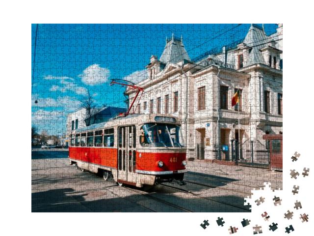 Vintage Tram on the Street in the Historical City Center... Jigsaw Puzzle with 1000 pieces