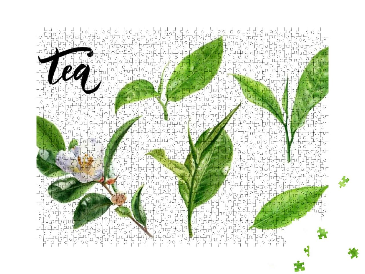 Tea Leaves Watercolor Illustration Isolated on White Back... Jigsaw Puzzle with 1000 pieces