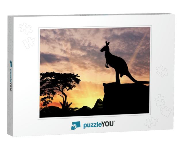 Silhouette of a Kangaroo on a Hill At Sunset... Jigsaw Puzzle