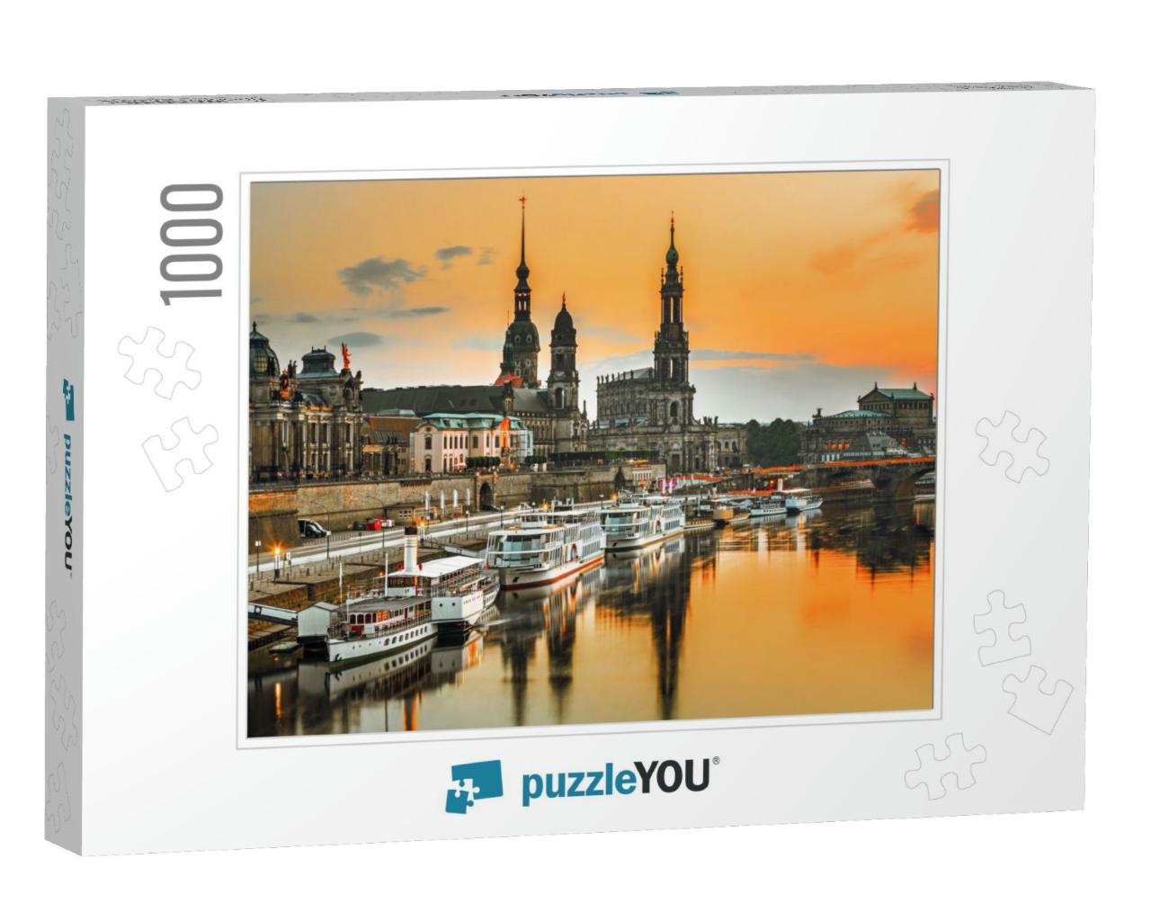 Dresden City Skyline At Elbe River & Augustus Bridge At S... Jigsaw Puzzle with 1000 pieces