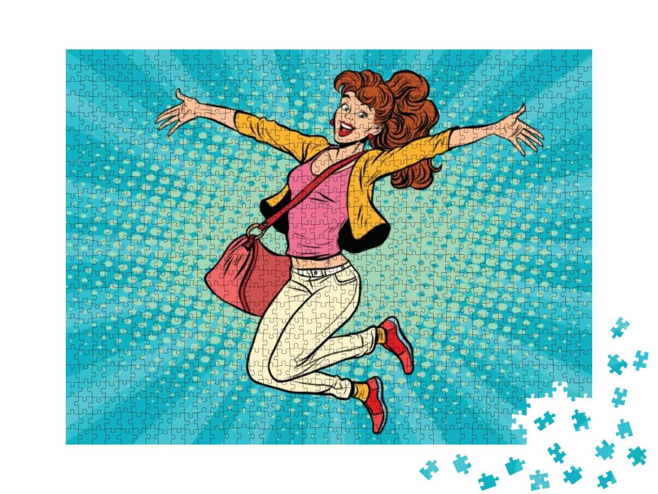 Young Woman Jumping, Lifestyle. Pop Art Retro Comic Book... Jigsaw Puzzle with 1000 pieces