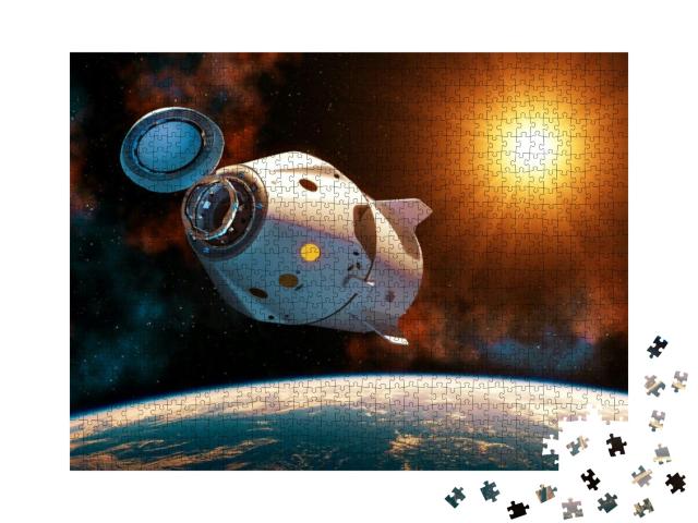 Commercial Spacecraft with Open Docking Hatch in the Rays... Jigsaw Puzzle with 1000 pieces