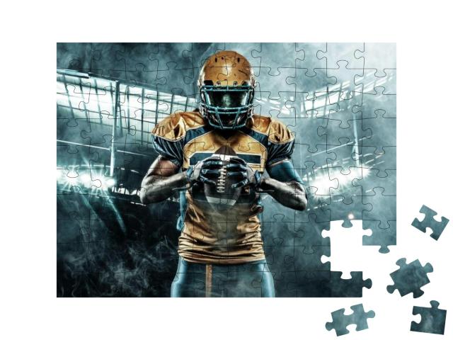 American Football Sportsman Player on Stadium with Lights... Jigsaw Puzzle with 100 pieces