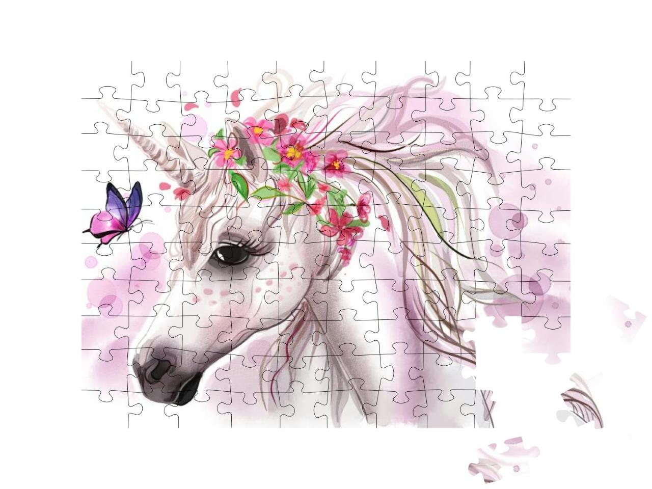 Unicorn Print Unicorn Nursery Wall Art Nursery Print Nurs... Jigsaw Puzzle with 100 pieces