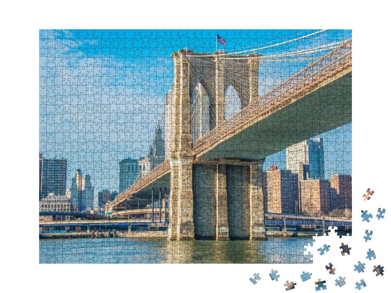 Brooklyn Bridge in New York on Bright Summer Day... Jigsaw Puzzle with 1000 pieces