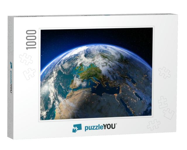 Planet Earth with Detailed Relief & Atmosphere. Day & Nig... Jigsaw Puzzle with 1000 pieces