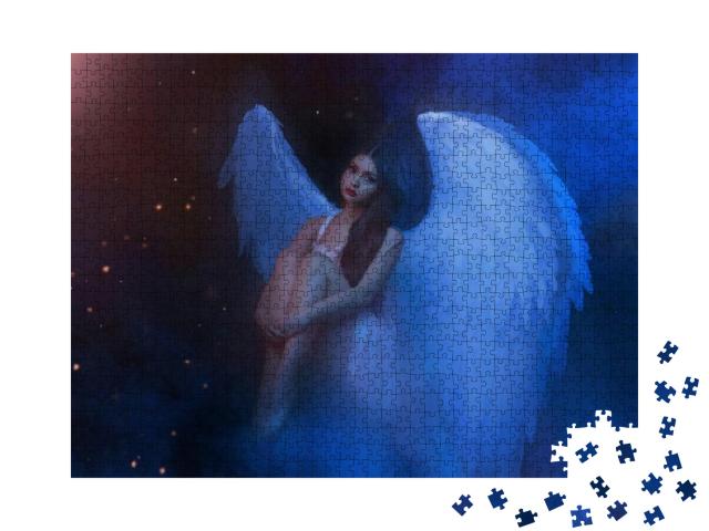 Beautiful Innocent Woman Angel Sitting on a Cloud. Costum... Jigsaw Puzzle with 1000 pieces