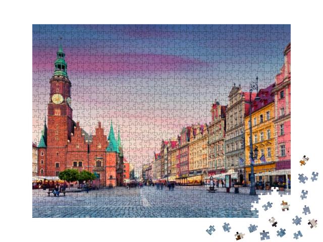 Colorful Evening Scene on Wroclaw Market Square with Town... Jigsaw Puzzle with 1000 pieces