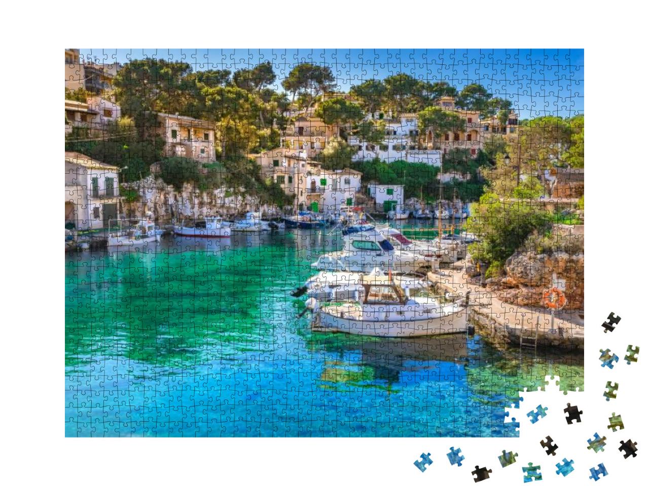 View of Idyllic Old Fishing Village Harbor of Cala Figuer... Jigsaw Puzzle with 1000 pieces