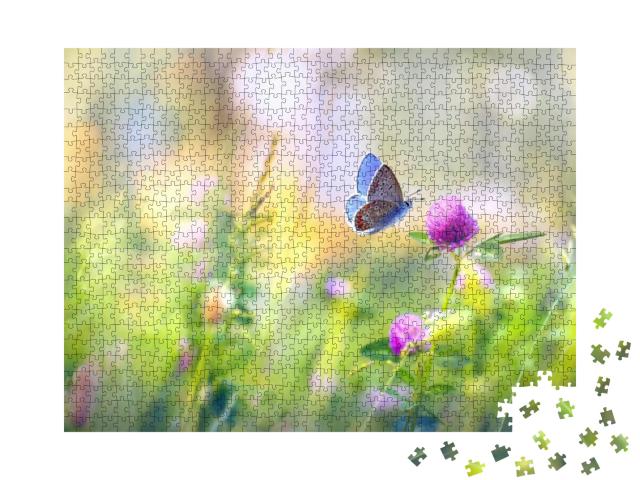 Wild Flowers of Clover & Butterfly in a Meadow in Nature... Jigsaw Puzzle with 1000 pieces