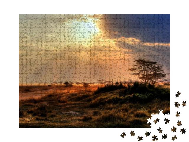 Gorgeous Sunset with Sunbeams At a National Park in Afric... Jigsaw Puzzle with 1000 pieces