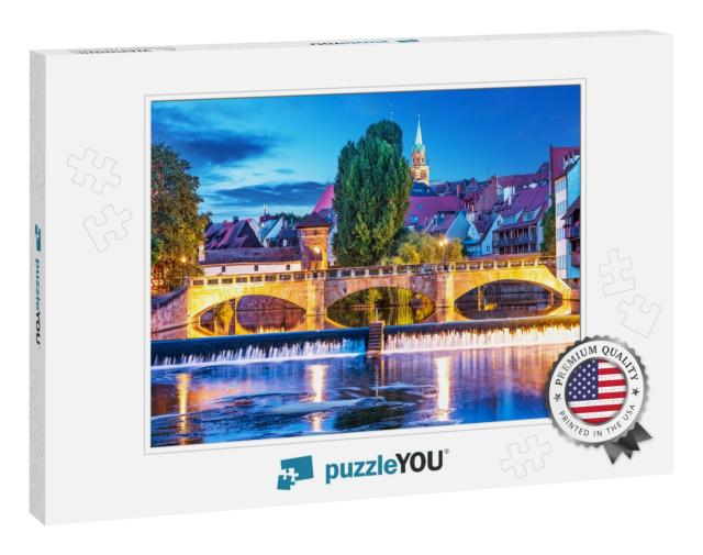 Scenic Summer Night View of the Bridge Over Pegnitz River... Jigsaw Puzzle