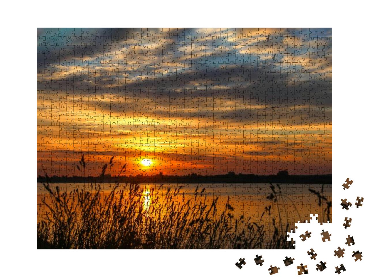 Sunset River Nature Cloud Background... Jigsaw Puzzle with 1000 pieces