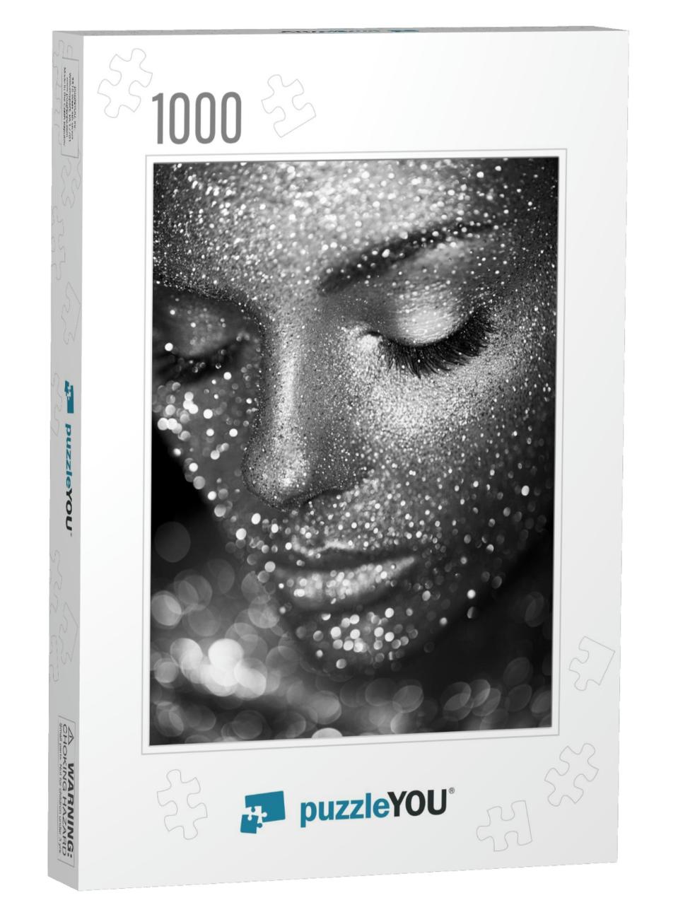 Fashion Model Woman in Bright Sparkles & Lights Posing in... Jigsaw Puzzle with 1000 pieces