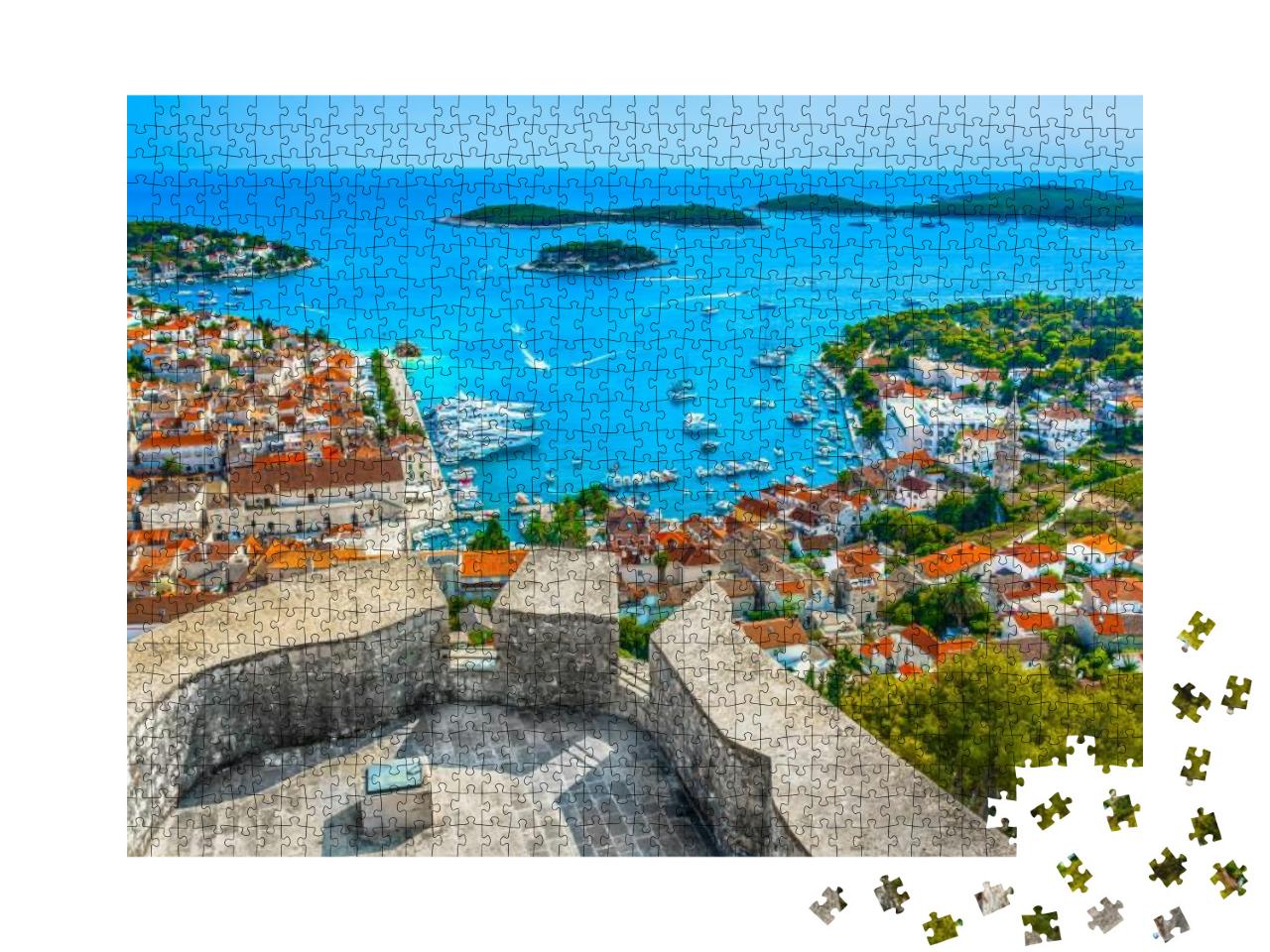 Aerial View At Amazing Archipelago in Front of Town Hvar... Jigsaw Puzzle with 1000 pieces
